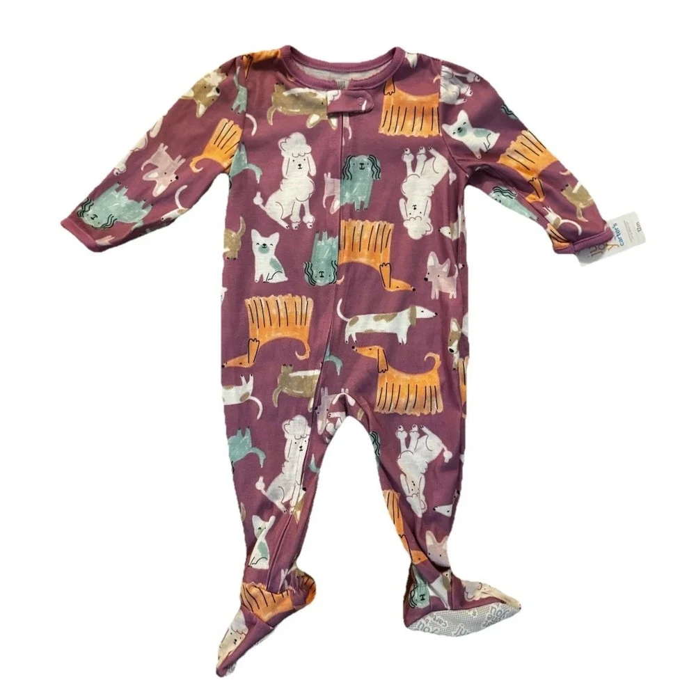 NWT Carter's Just One You Baby Girl Sleep and Play 12M - Purple Dog Print Footie